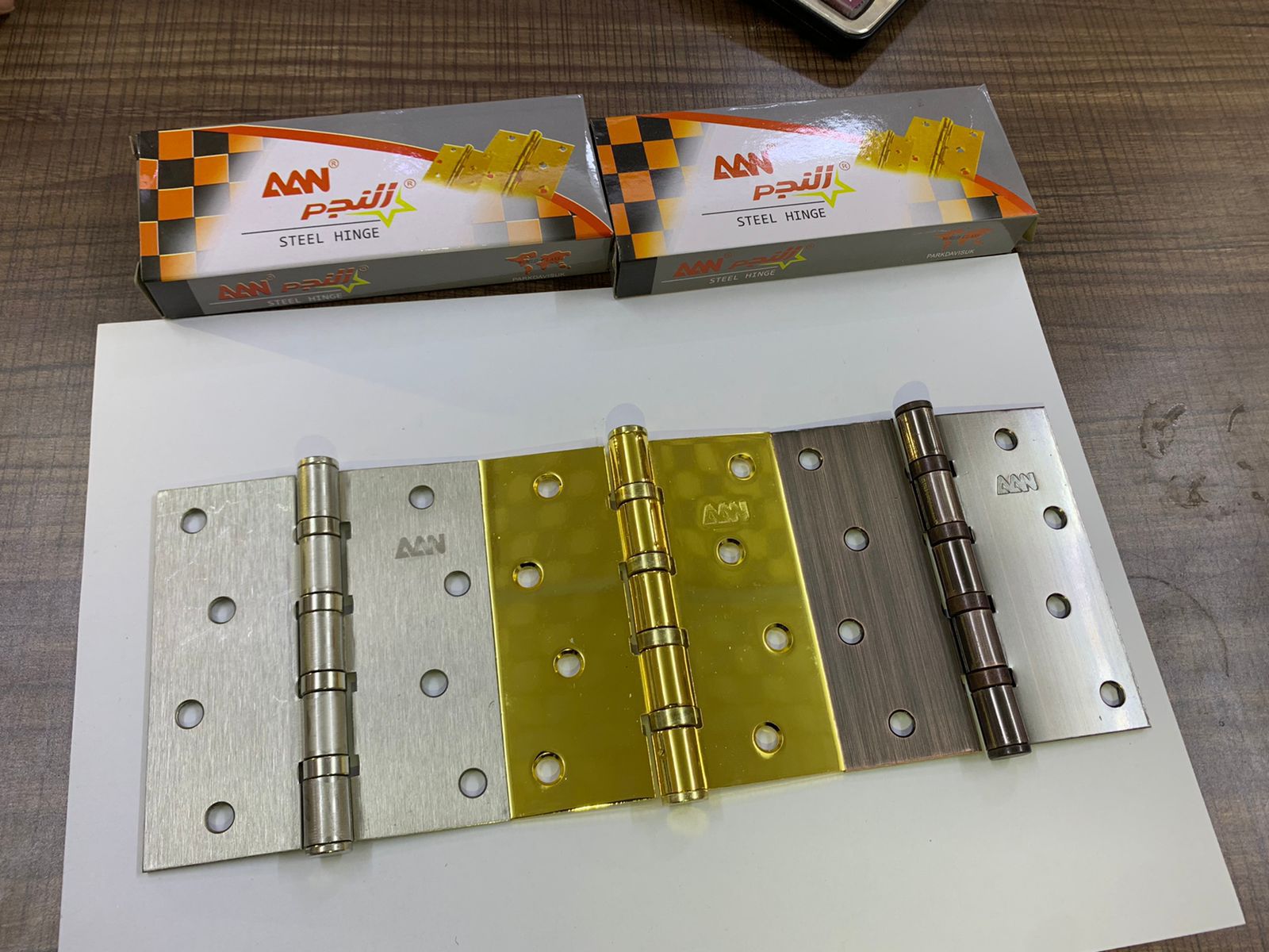 AAN steel door hinges in nickel, brass and copper finishes