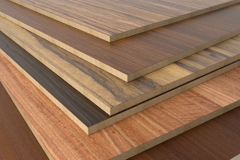 Wood veneer MDF panels in walnut, teak and mahogany tones